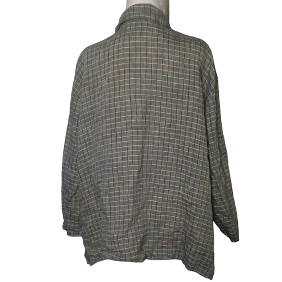Flax Black Cream Button Front Grid Print 100% Linen Shacket Front Pockets Large - Picture 6 of 8